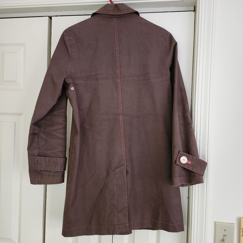 Women's Boden spring fall Medium big button Brown trench coat Jacket sz 8 - Picture 7 of 16